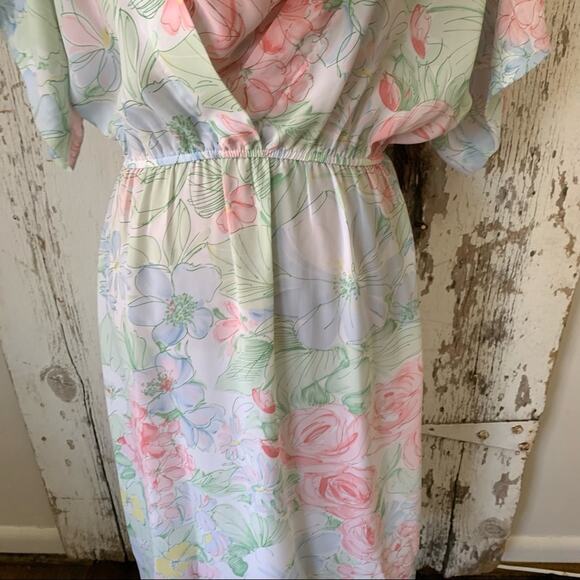 Vintage Pellini by Von Bramlett floral sheer blouson modest dress 80s USA made - Picture 6 of 14